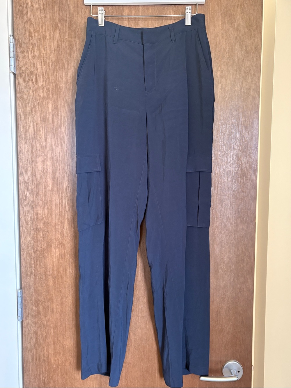 High-Waist Wide Leg Navy Cargo Trousers